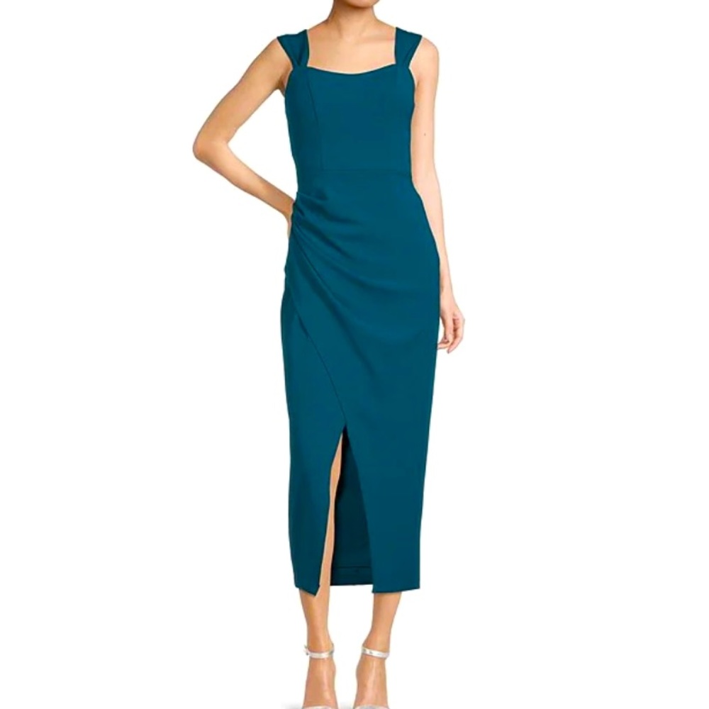 Betsy & Adam Square Neck Side Ruched Midi Dress